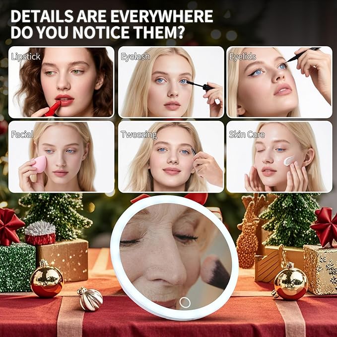 6" 20x Magnifying Mirror with Light Suction Cup,Led Close up Makeup Mirror for Tweezing with 360° Stand,3 Color Lighted Personal 20x Mirrors,20 Times Concave Zoom for Closer Partial Details