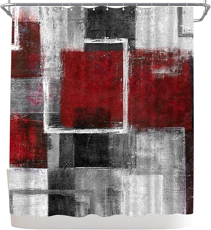 WELMECO Abstract Red Shower Curtain Geometric Shower Curtain Bathroom Decor Polyester Fabric 72x72inch (Red)