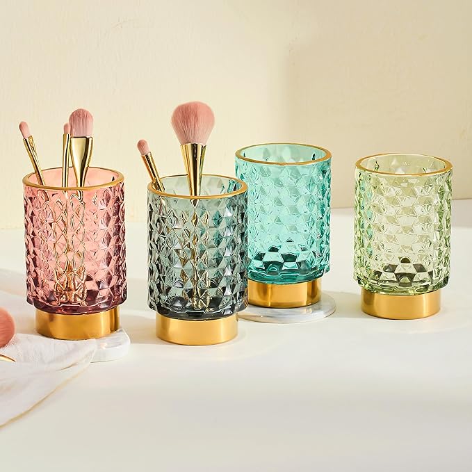 Makeup Brush Holder Organizer,Toothbrush Holders,Desk Pen Pencil Holder,Multifunctional Vintage Glass Brush Cup(A46-4-US)