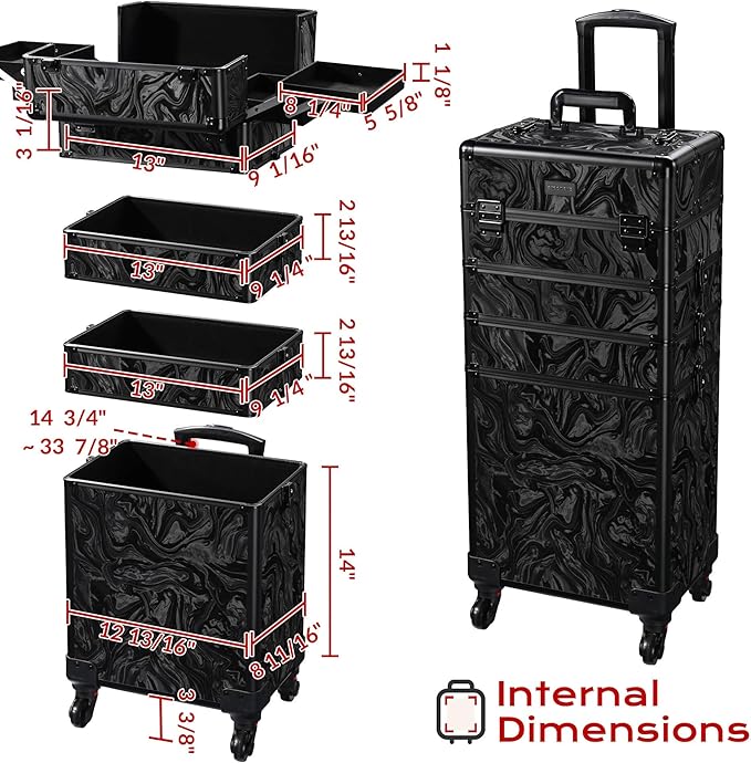 BYOOTIQUE Rolling Makeup Train Case on Wheels 4in1 Cosmetology Profesional Travel Cosmetic Bag Lockable Organizer Box for Hairstylist Artist Nail Beauty Salon Barber,CoyoteButtes Shadows