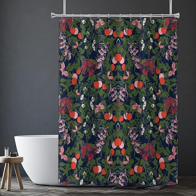 Bohemia William Morris Art Shower Curtain, Flowers Birds and Berries Retro Shower Curtain Sets for Bathroom Fabric Bath Curtain Washable 12 Hooks 72x72 Inches(183x183cm), Style-6