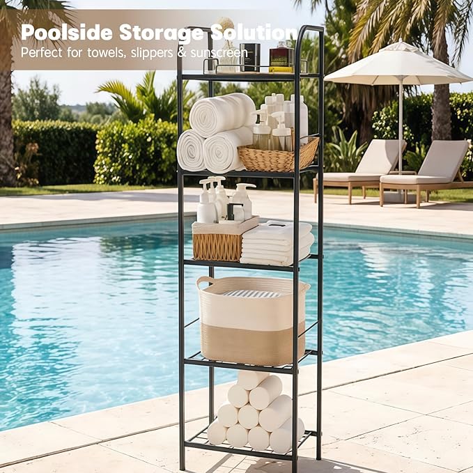 Towel Racks for Bathroom,5-Story Free Standing Towel Holder,Durable Metal Towel Organizer,Pool Towel Storage,Modern Bath Towel Shelf for Bathroom, Home, Poolside
