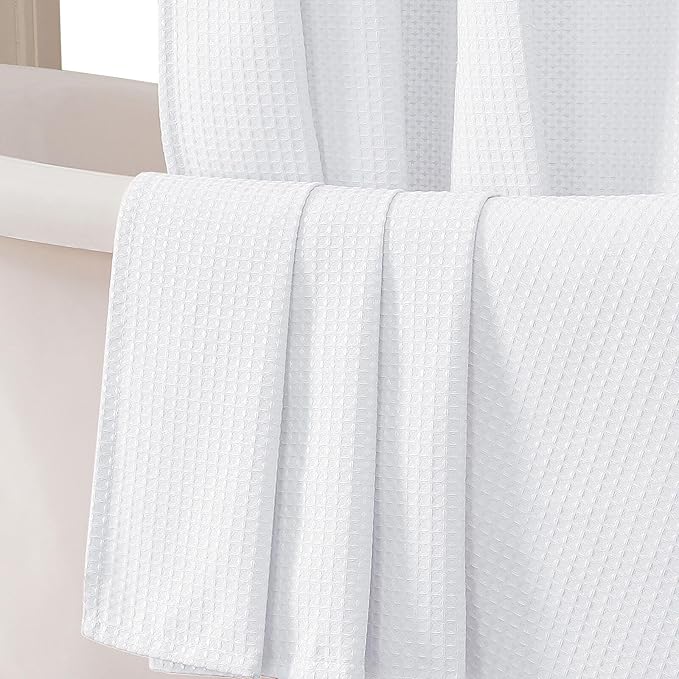 OWENIE White Shower Curtain, Stall Small Waffle Weave Heavy Fabric Shower Curtains for Narrow Size Bathroom, Waterproof Soft Hotel Spa Luxury Bath Curtain Set, Machine Washable, White, 36x72 Inch