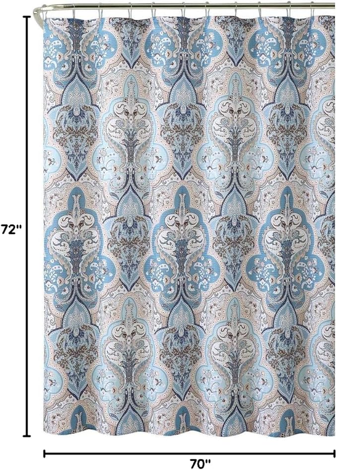 Serafina Home Decorative Blue & Brown Boho Fabric Shower Curtain, Modern Farmhouse for Vintage Rustic Bathroom Decor, Floral Victorian, 72 x 72