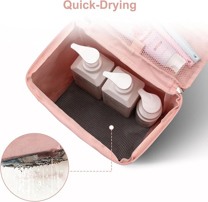 Mesh Shower Caddy Hanging Portable, Bathroom Caddy Organizer for College Dorm Essentials, Shower Tote Bag with Built-in Hook for Beach, Swimming, Gym camping (Pink)