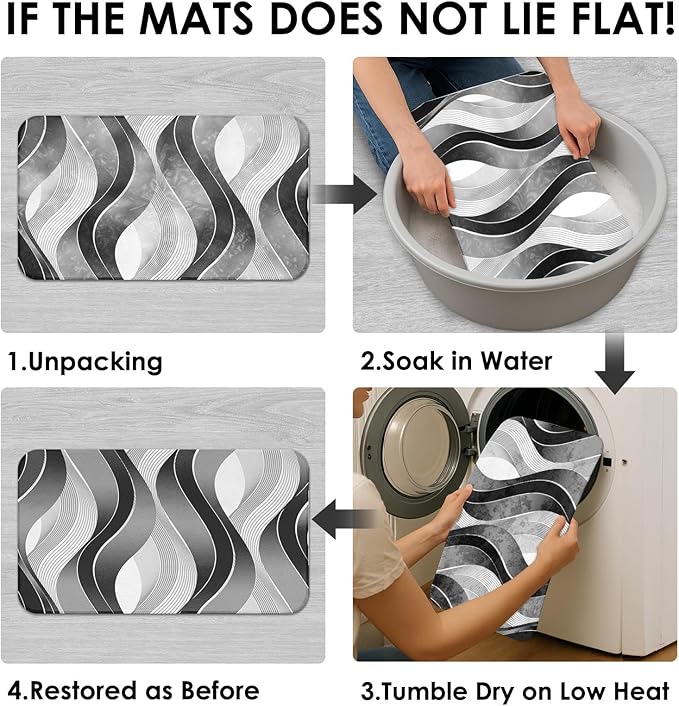 Grey Black Wavy Line Shower Curtain Set with Toilet Lid Cover and Non-Slip Rugs for Bathroom, Abstract Stripes 4 Pcs Shower Curtain, Modern Geometric Bathroom Set with 12 Hooks