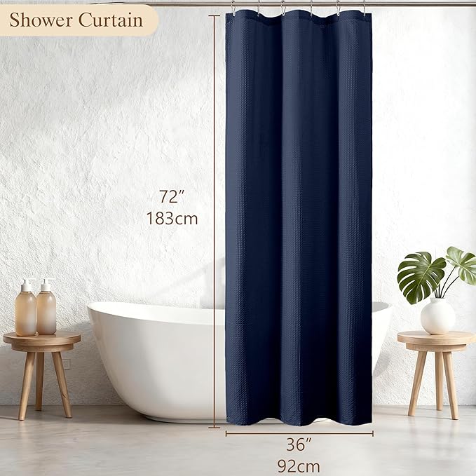 Aiyufeng Waterproof Fabric Shower Curtains for Bathroom,Dot Like Embossed Textured Soft Polyester Cloth Stall Shower Curtain,Hotel Luxury Quality Machine Washable,36Wx72L,Navy Blue