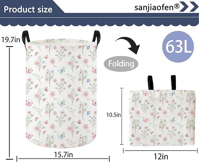 Laundry Hamper Baby Nursery Hamper Waterproof Foldable Kids Laundry Basket Kids Dirty Clothes Hampers Girl Room Decor for Home Gift Baskets(Pink Flower)