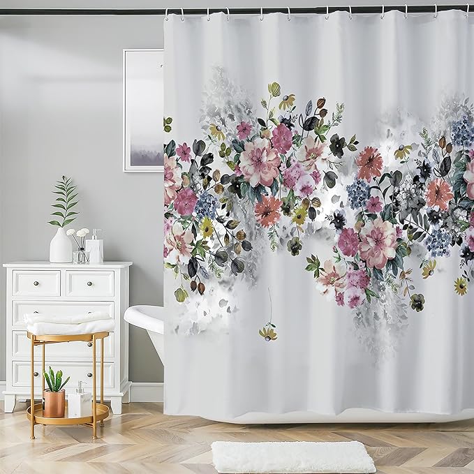 HMS Happy Memories Thicken Durable Polyester Blend Cloth Fabric Bathroom Curtain Colorful Bohemian Boho Floral Print Beautiful Bright Shower Curtain for Bathroom Decoration, 72"x72"