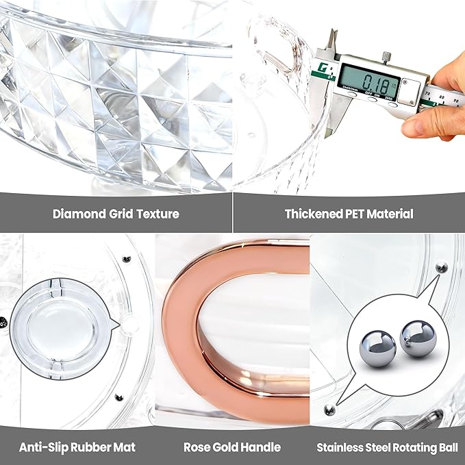 360 Rotating Makeup Organizer, 1 Tier Diamond Pattern Perfume Organizer, 10.5" Large Capacity Skincare Lotion Organizer, Designed for Vanity and Bathroom Countertops, Clear