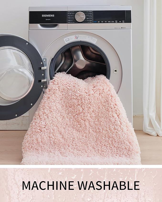 Bathroom Rugs Non Slip Washable, Ultra Thick Soft Microfiber Absorbent Bath Mats, High Density Foam Latex Non Slip Backing Bath Rugs, Fluffy Floor Carpet for Tub&Shower 24x17, Sakura
