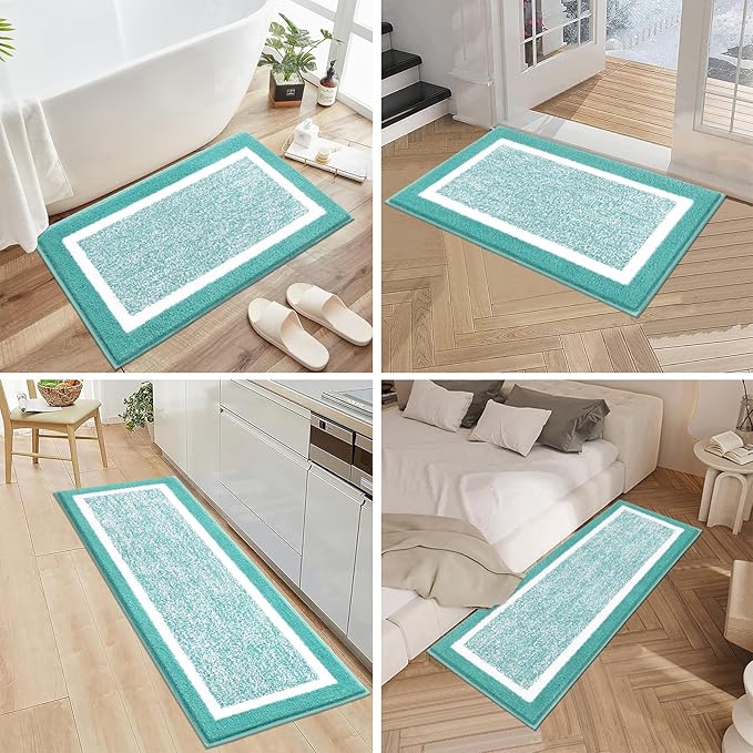 Pauwer 3-Piece Bathroom Shower Rug Set with U-Shaped Contour Toilet Mat, Absorbent Microfiber Plush Bath Mats, Non-Slip, Machine Washable Shaggy Bathroom Floor Mats, Teal