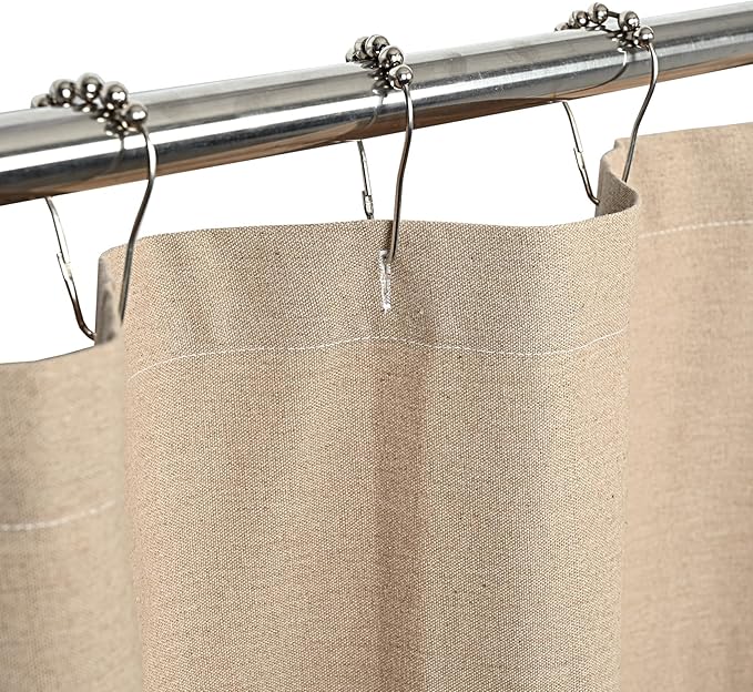 Farmhouse Shower Curtain,Camel and Brown Stripe,Button Curtain,Cotton Woven and Cotton Blend Fabric,Rustic Charm Country Chic Style,72x72 in