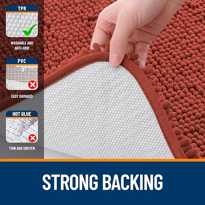 OLANLY Bathroom Rugs 59x24, Extra Soft Absorbent Chenille Bath Rugs, Rubber Backing Quick Dry, Machine Washable Bath Mats for Bathroom Floor, Tub and Shower, Home Decor Accessories, Rustic Terracotta