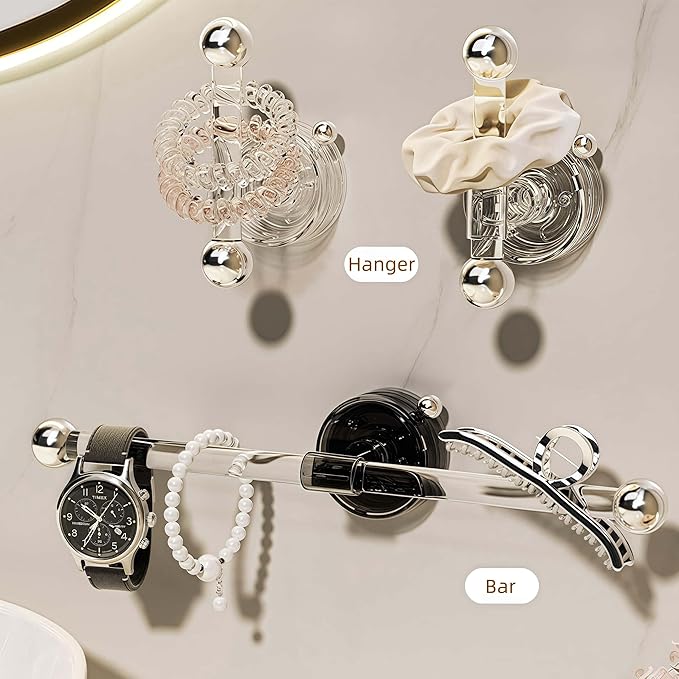 Set of Transparent Suction Cup Washcloth Bar & Suction Cup Hanger Hook Removable Reusable Suction Cup Rack for Shower Bathroom Kitchen (Transparent)