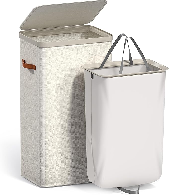 Sorbus Laundry Hamper with Lid - Collapsible Fabric Laundry Basket with Handles and Removable Laundry Bag – 26.5 Gallon (100 L) Dirty Clothes Hamper for Bedroom, bathroom and dorm (Beige)