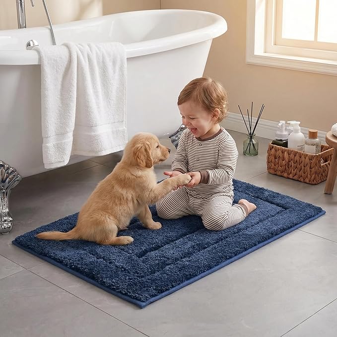 GRANNY SAYS Deep Blue Bathroom Rug, 20" x 32", Non-Slip, Water Absorbent, Microfiber, Machine Wash Dry