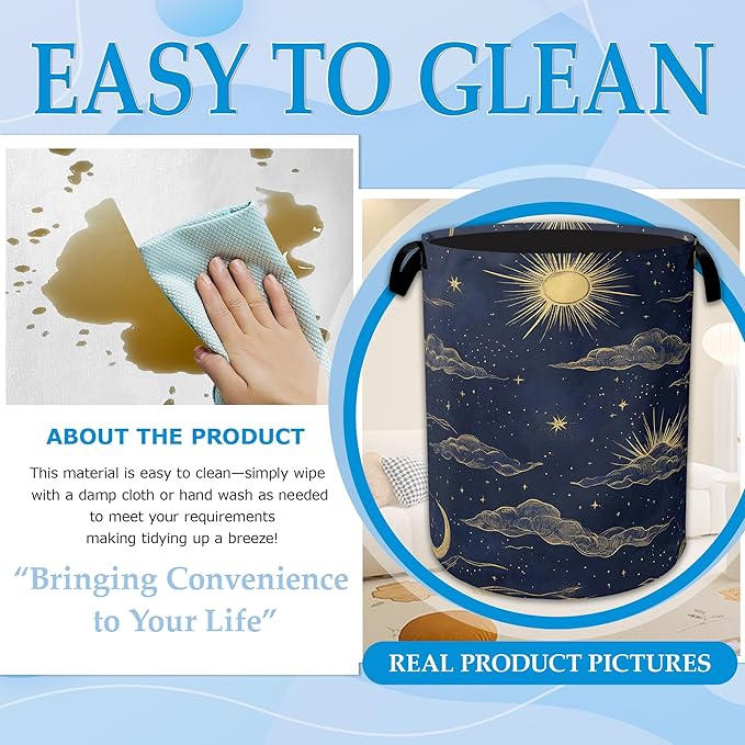 Sun Moon Laundry Basket Collapsible Laundry Hamper Clothes Toy Storage Bin for Bathroom Bedroom Room Decor 16" X 20.8"
