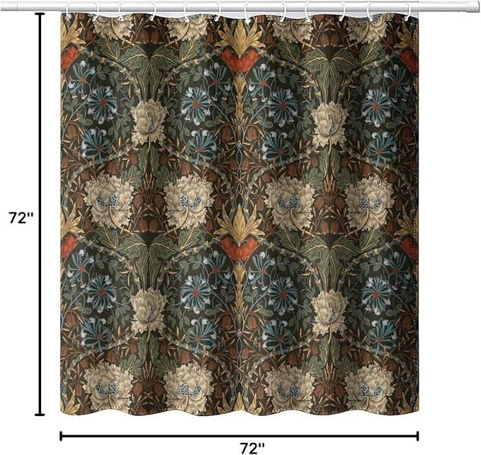 Retro Flower Shower Curtains William Morris Vintage Country Boho Flower Art Print Shower Curtains 72""×72"" Inch, Style-1