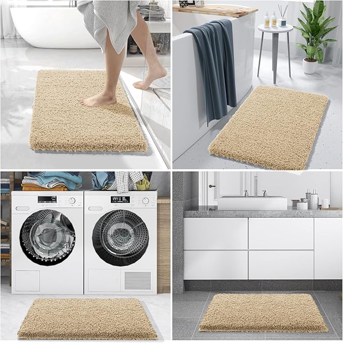 Yimobra Bath Rugs for Bathroom 44x24, Ultra Soft and Water Absorbent Bath Mats, Non Slip Plush Shower Mat Outside, Microfiber Thick Matts for Bathroom Floor/Tub, Machine Washable, Pure Beige