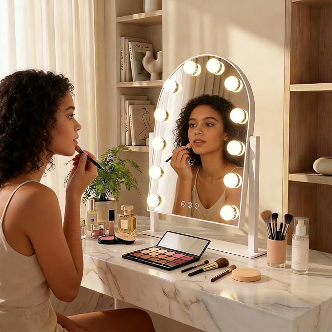 Arched Makeup Vanity Mirror with Lights LED Makeup Mirror Detachable 10X Magnification, Hollywood Make Up Mirror with Lighting, Smart Touch, Rechargeable,360° Rotation, White 18.5"x 14.17"