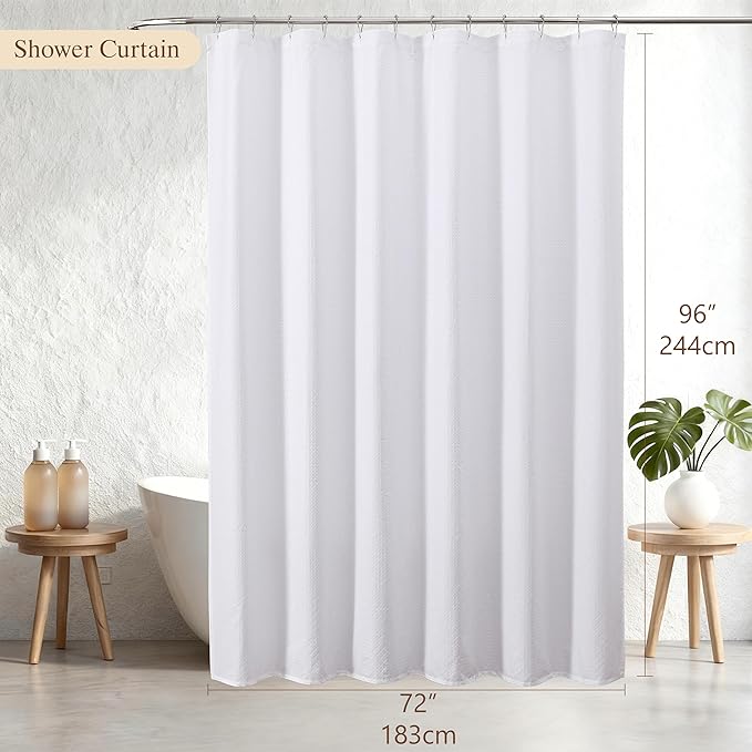 Aiyufeng Shower Curtains for Bathroom,Dot Like Embossed Textured Water Repellent Fabric Large Bath Curtain,Hotel Luxury Quality & Soft Cloth,Machine Washable,72Wx96L,White