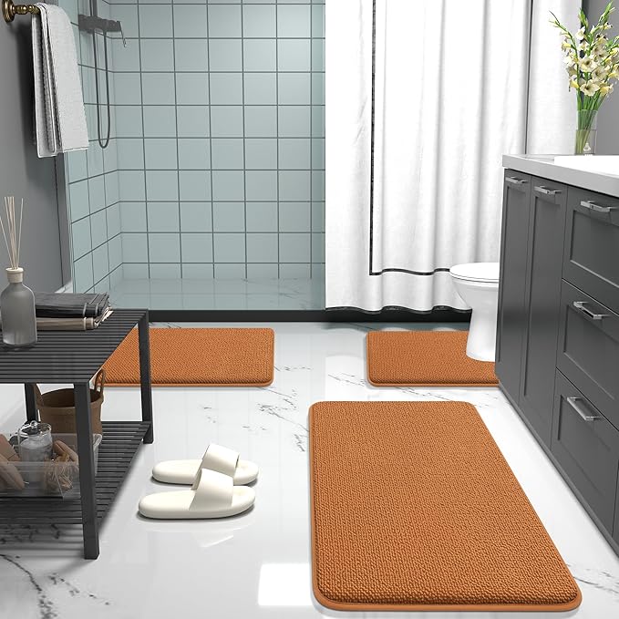 OLANLY Thick Memory Foam Bath Mat Rug 30x20, Extra Soft Absorbent Bathroom Rug, Quick Dry Bath Mats, Non-Slip, Machine Washable Carpet for Bathroom, Tub and Shower, Home Decor Accessories, Clay