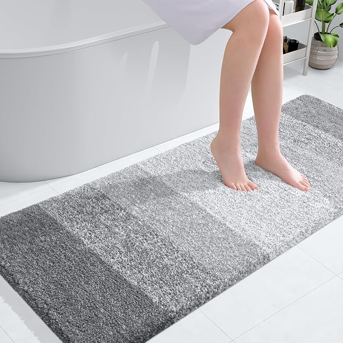 OLANLY Bathroom Rugs Mat 50x30, Extra Soft Absorbent Microfiber Bath Rugs, Rubber Backing, Quick Dry, Machine Washable Bath Mats for Bathroom Floor, Tub and Shower, Home Decor Accessories, Light Grey