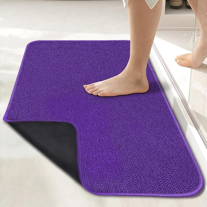 Bath Mat,Ultra Thin Bathroom Runner Rugs,Large Bath Mats for Bathroom,Quick Dry,Non-Slip,Machine Washable,Low Pile,Bath Rug,Shower Outside,Sink,Home Decor Accessories.Purple,3'x4'(36x48inch)