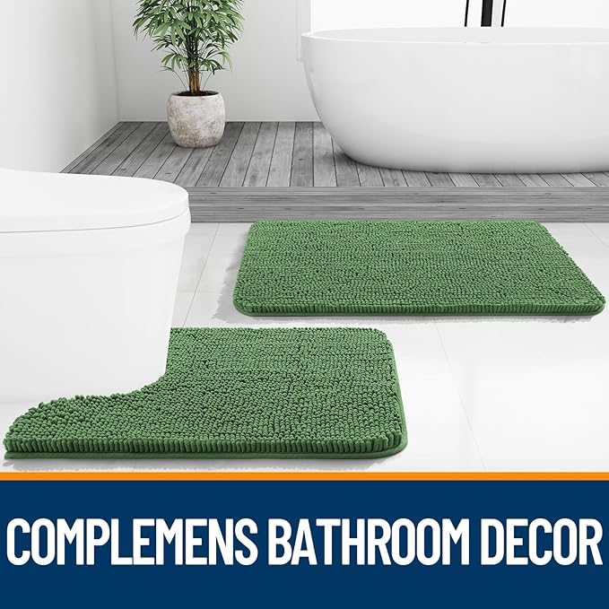 OLANLY Bathroom Rugs 47x24, Extra Soft Absorbent Chenille Bath Rugs, Rubber Backing Quick Dry, Machine Washable Bath Mats for Bathroom Floor, Tub and Shower, Home Decor Accessories, Olive Green