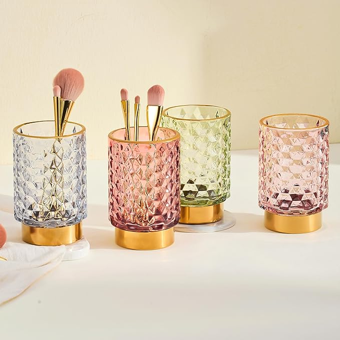 Makeup Brush Holder Organizer,Toothbrush Holders,Desk Pen Pencil Holder,Multifunctional Vintage Glass Brush Cup(A46-9-US)
