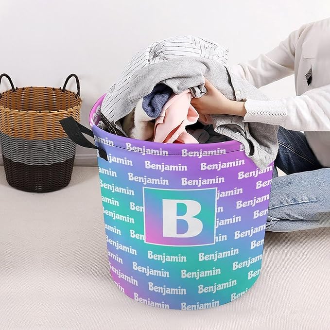 ZOE DAVISON Custom Initial Name Laundry Baskets,Personalized Name Gifts,Colorful Laundry Hamper for Kids Baby Adults,Collapsible Clothes Storage Organizer,16.5 x 13.8in