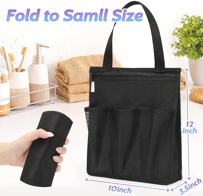 famichan Portable Shower Caddy, Gym Travel Camp Dorm Room Essentials for College Student Boy Girl,Black Bathroom Mesh Shower Bag