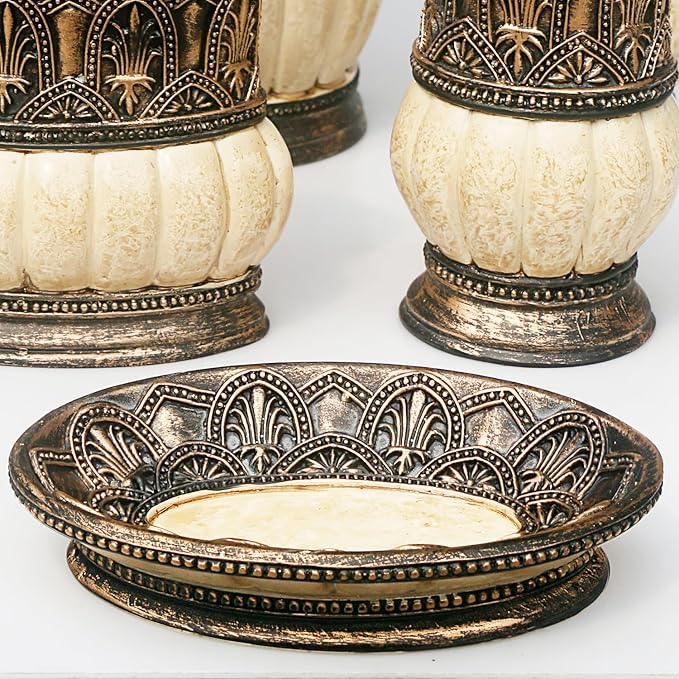 Pumkins Bathroom Accessories Set,Retro Style Including 1 Cups, 1 Toothbrush Holders, 1 Soap Dishes and 1 Soap Dispenser, Home and Countertop Decoration, Vanity Organize, New Home Gift
