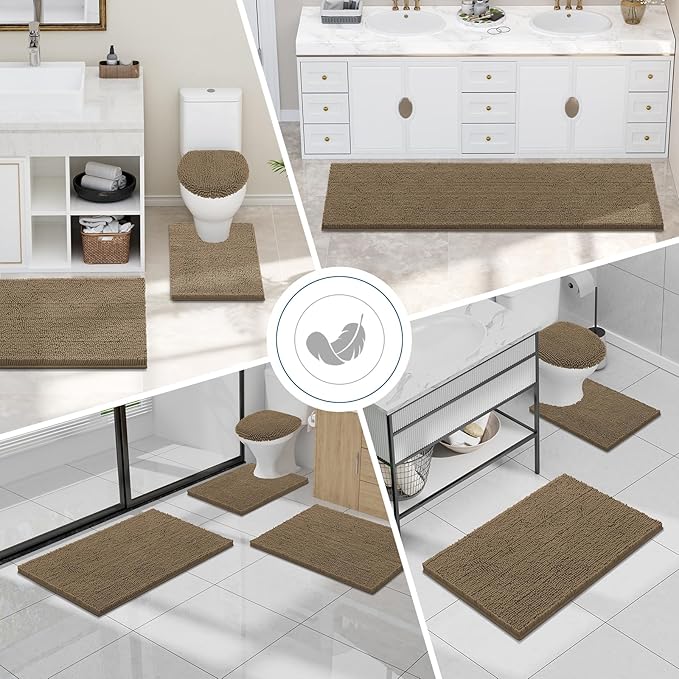 Smiry Luxury Chenille Bathroom Rugs 70x24, Extra Soft and Absorbent Shaggy Bath Mat, Machine Washable, Non-Slip Plush Carpet Runner for Tub, Shower, and Floor, Home Decor Accessories, Camel
