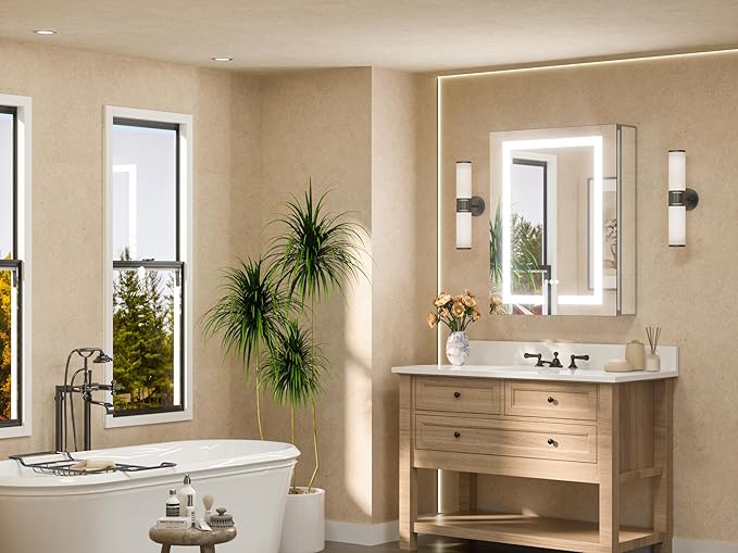 TETOTE 24 x 30 LED Lighted Medicine Cabinet with Lights & Outlets & USB, Recessed or Surface Mount Medicine Cabinet Mirror for Bathroom with Storage, Tempered Glass, 3-Color Dimming, Adjustable Shelf