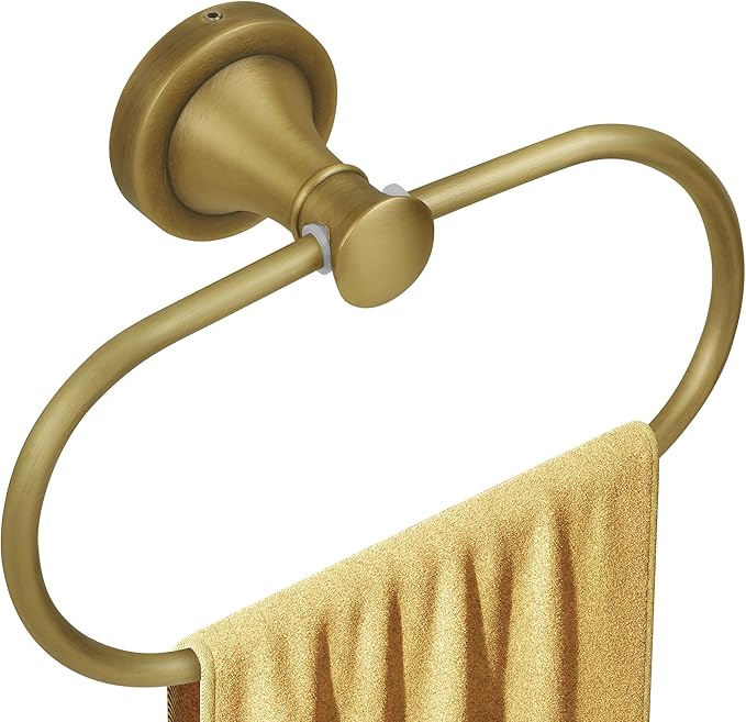 Brass Bathroom Hand Towel Holder, Antique Brass Towel Ring Holder, Wall Mounted Oval Towel Rack Hanger Home Half Round Bathroom Hardware Accessory Modern
