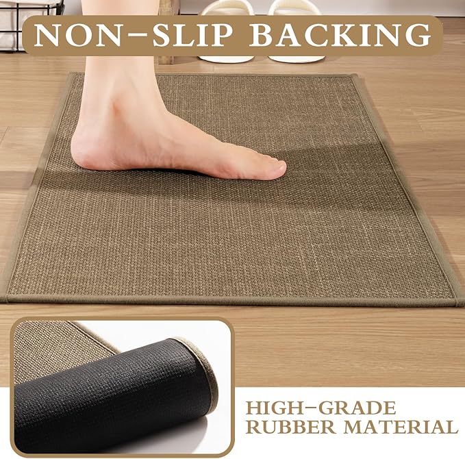 YIHOUSE Brown Bathroom Rug Sets 2 Piece, Dark Beige Absorbent Bath Mat, Non Slip Washable Quick Dry Thin Bath Rugs for Bathroom Floor and Toilet