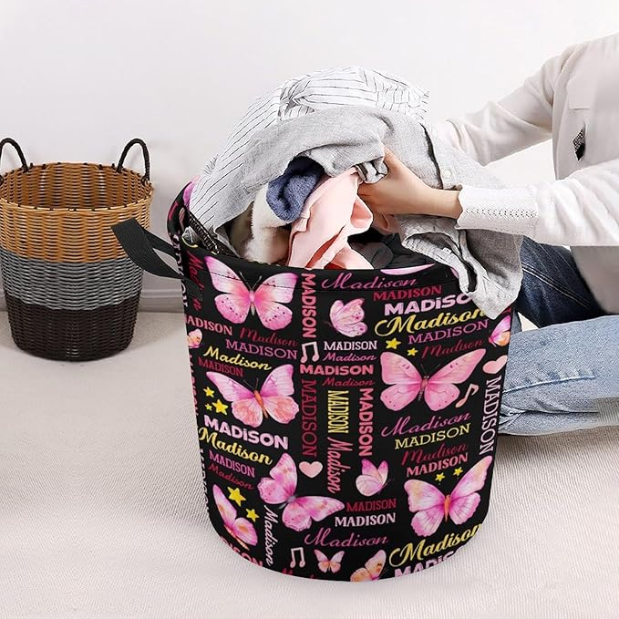 Custom Butterfly Laundry Baskets,Personalized Butterfly Gifts for Butterflies Lovers,Collapsible Laundry Hamper with Name for Kids Adults Home Decoration