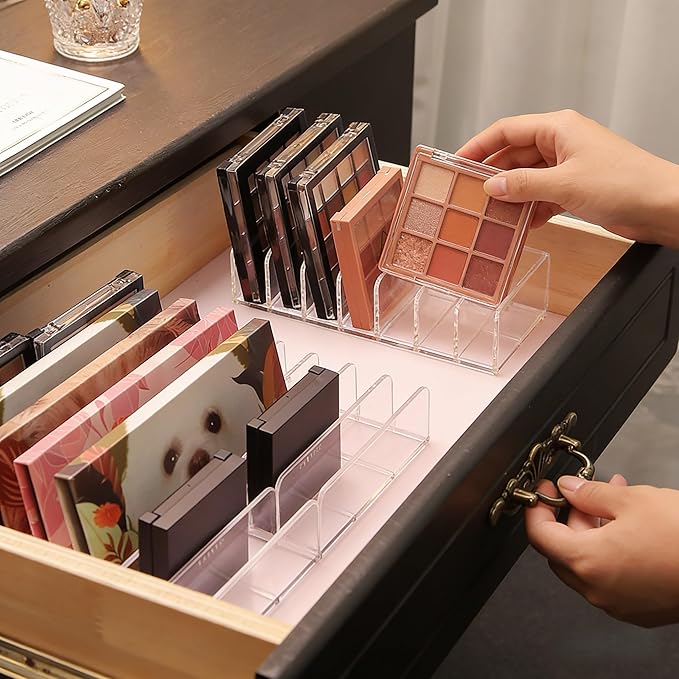 2 Pack Acrylic Eyeshadow Makeup Palette Organizer: Makeup Organizer for Drawer - 7-Section Cosmetic Display Case for Vanity Countertop - Clear Cosmetic Organizer Storage Accessories