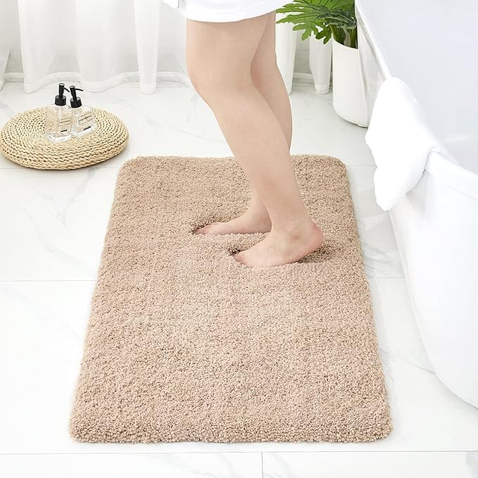 Bathroom Rugs Non Slip Washable 70x24, Ultra Thick Soft Microfiber Absorbent Bath Mats, High Density Foam Latex Non Slip Backing Bath Rugs, Fluffy Floor Carpet for Tub&Shower, Beige