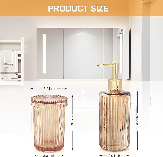 New Hensoar 3 Pcs Brown Bathroom Accessories Set, Glass Bathroom Set Include Soap Dispenser, Toothbrush Holder, Jewelry Tray for Modern Bathroom Decor, Housewarming Gift Set