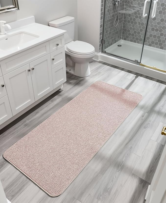 Bath Mat,Ultra Thin Bathroom Runner Rugs,Large Bath Mats for Bathroom,Quick Dry,Non-Slip,Machine Washable,Low Pile,Bath Rug,Shower Outside,Sink,Home Decor Accessories.Beige,1'5"x4'11"(17x59inch)