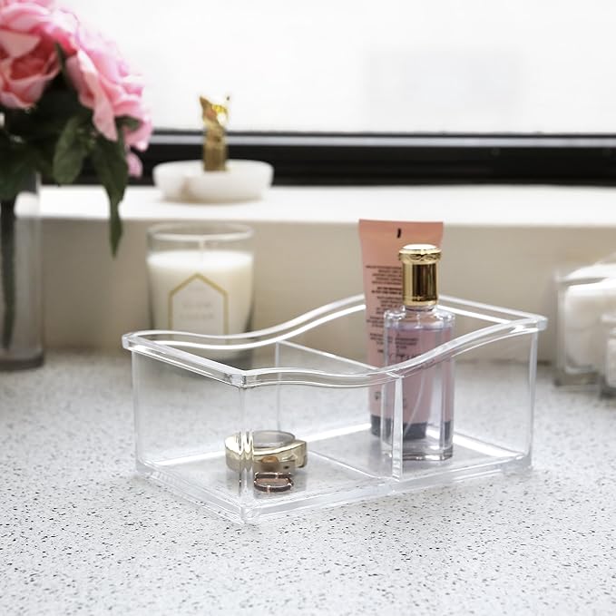 BINO 'The Uniform' 2 Compartment Makeup and Jewelry Organizer, Clear and Transparent Cosmetic Beauty Vanity Holder Storage