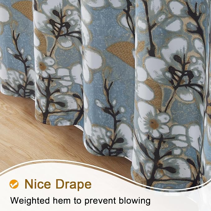 Extra Wide Fabric Shower Curtain 108 x 72 inch, Blue Brown Plant Flower Shower Curtains for Bathroom and Bathtub, 108" W x 72" H