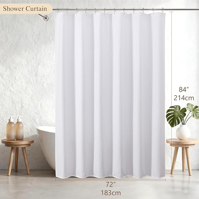 Aiyufeng Long Shower Curtains for Bathroom,Dot Like Embossed Textured Water Repellent Fabric Shower Curtain,Hotel Luxury Quality & Soft Cloth,Machine Washable,72Wx84L,White