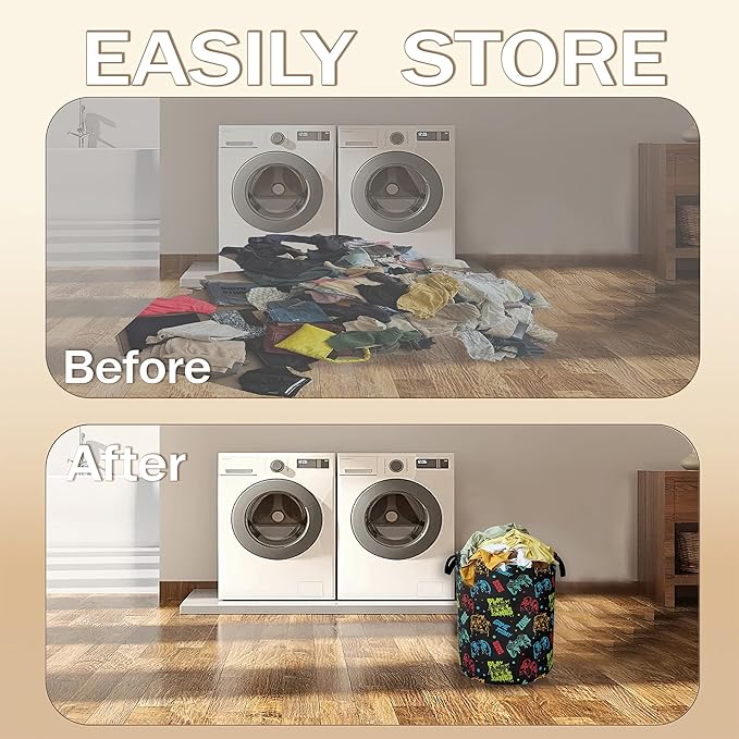 Game Contaroller Laundry Hamper,Boys Gaming Collapsible Laundry Baskets,Waterproof Oxford Cloth Laundry Room Organization for Bedroom,Bathroom,Nursery,16x20 Inch