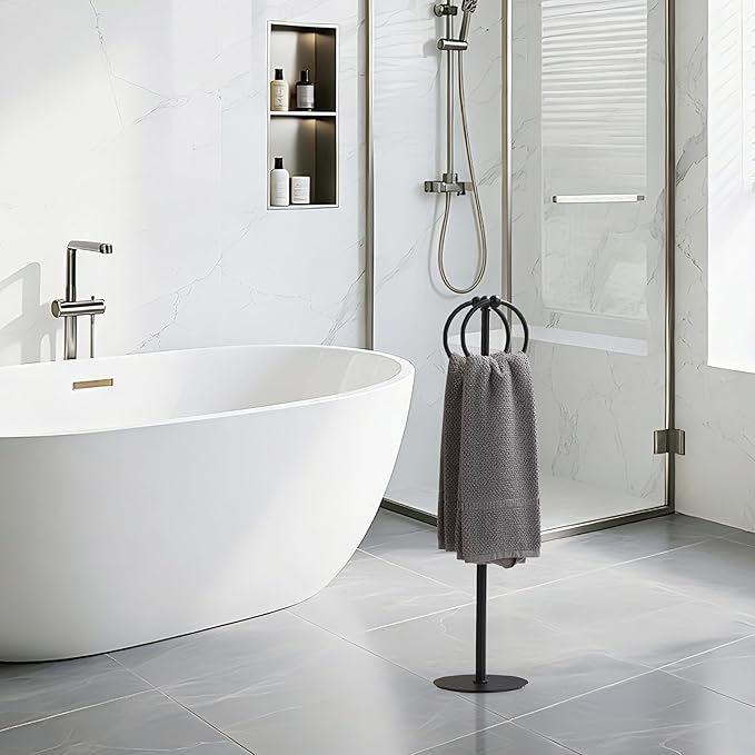 Adjustable Black Towel Rack,Freestanding Bathroom Towel Holder