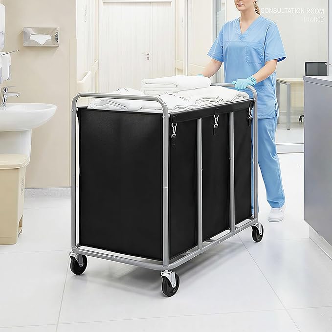 430L Commercial Laundry Cart with Wheels, Large Heavy Duty Rolling Laundry Hamper With Handle and Removable Waterproof Liner Bag, Industrial Dirty Clothes Hampers for Home & Hotel