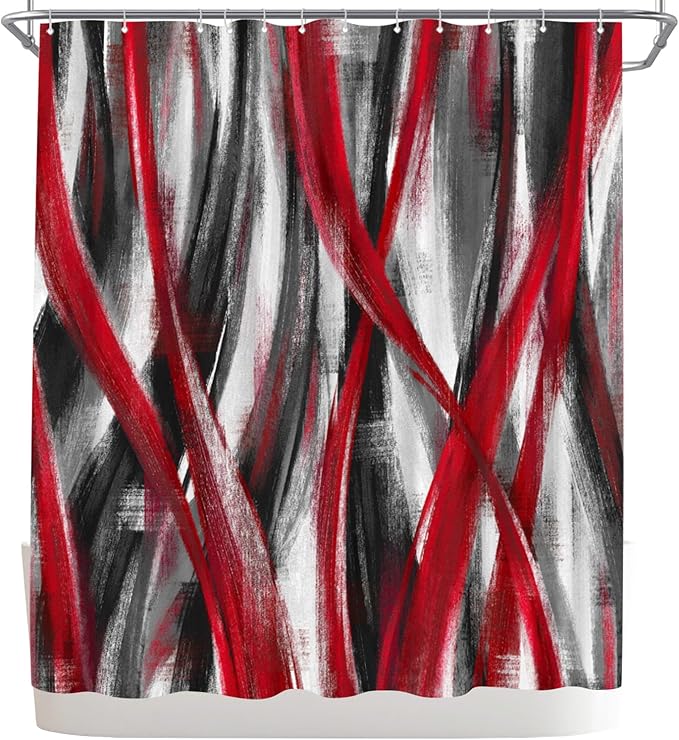 WELMECO Geometric Shower Curtain Modern Abstract Shower Curtain Bathroom Decor Polyester Fabric, 72x72inch (Red and Grey)